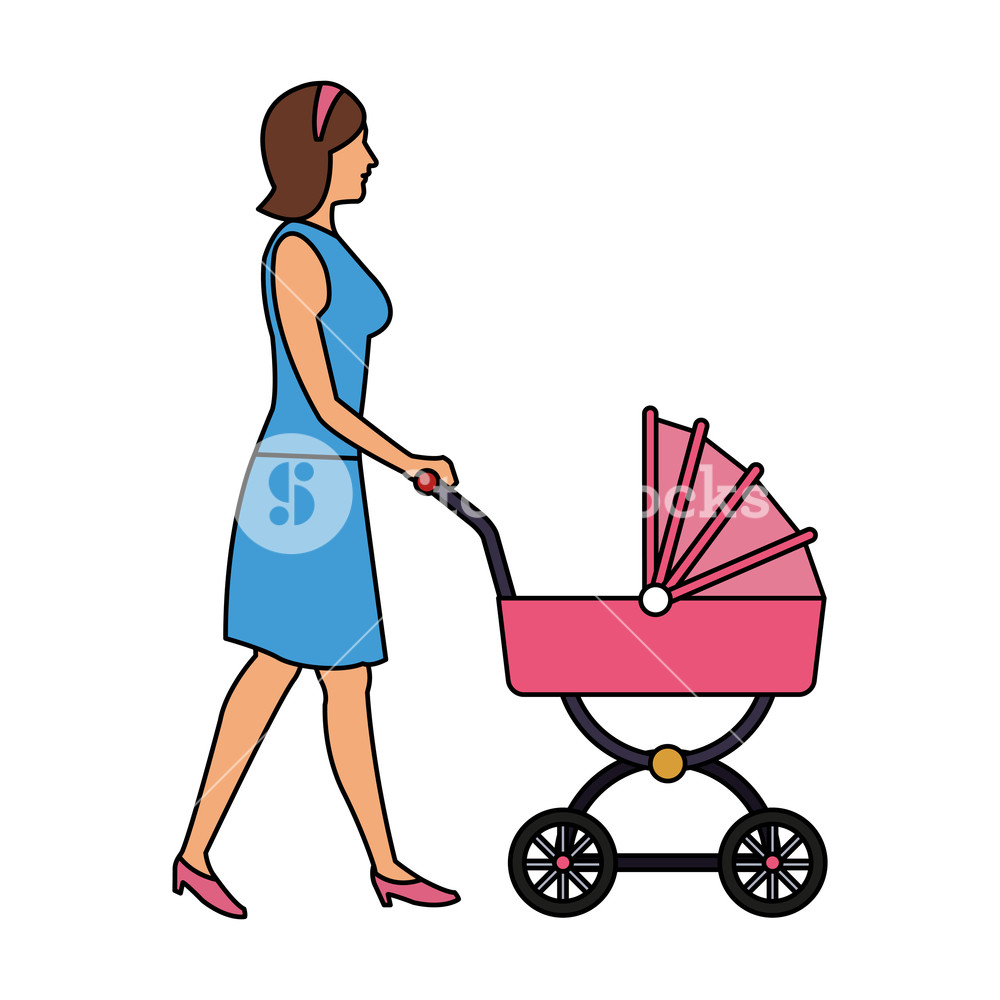 1000x1000 Woman With Baby Carriage Vector Illustration Graphic Design