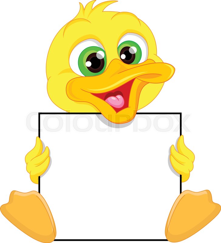 728x800 Vector Illustration Of Cute Baby Duck Cartoon And Blank Sign