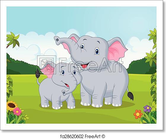 560x470 Free Art Print Of Cartoon Mother And Baby Elephant. Vector