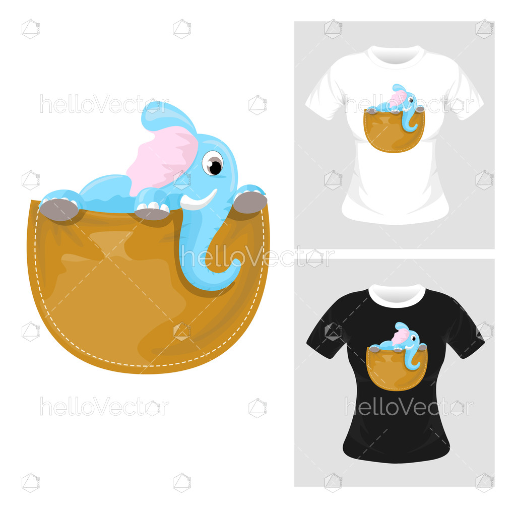1024x1016 T Shirt Graphic Design. Baby Elephant Vector Illustration