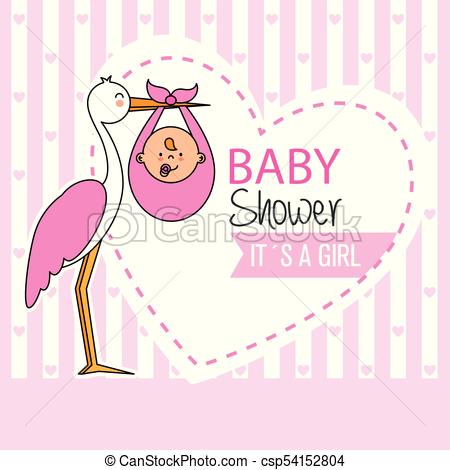 450x470 Baby Shower. Stork With Baby Girl.