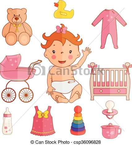427x470 Set Icons Of Cute Baby Girl. Vector.