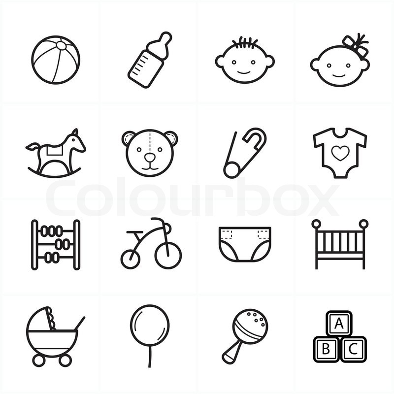 800x800 Flat Line Icons For Baby Icons And Toys Icons Vector Illustration