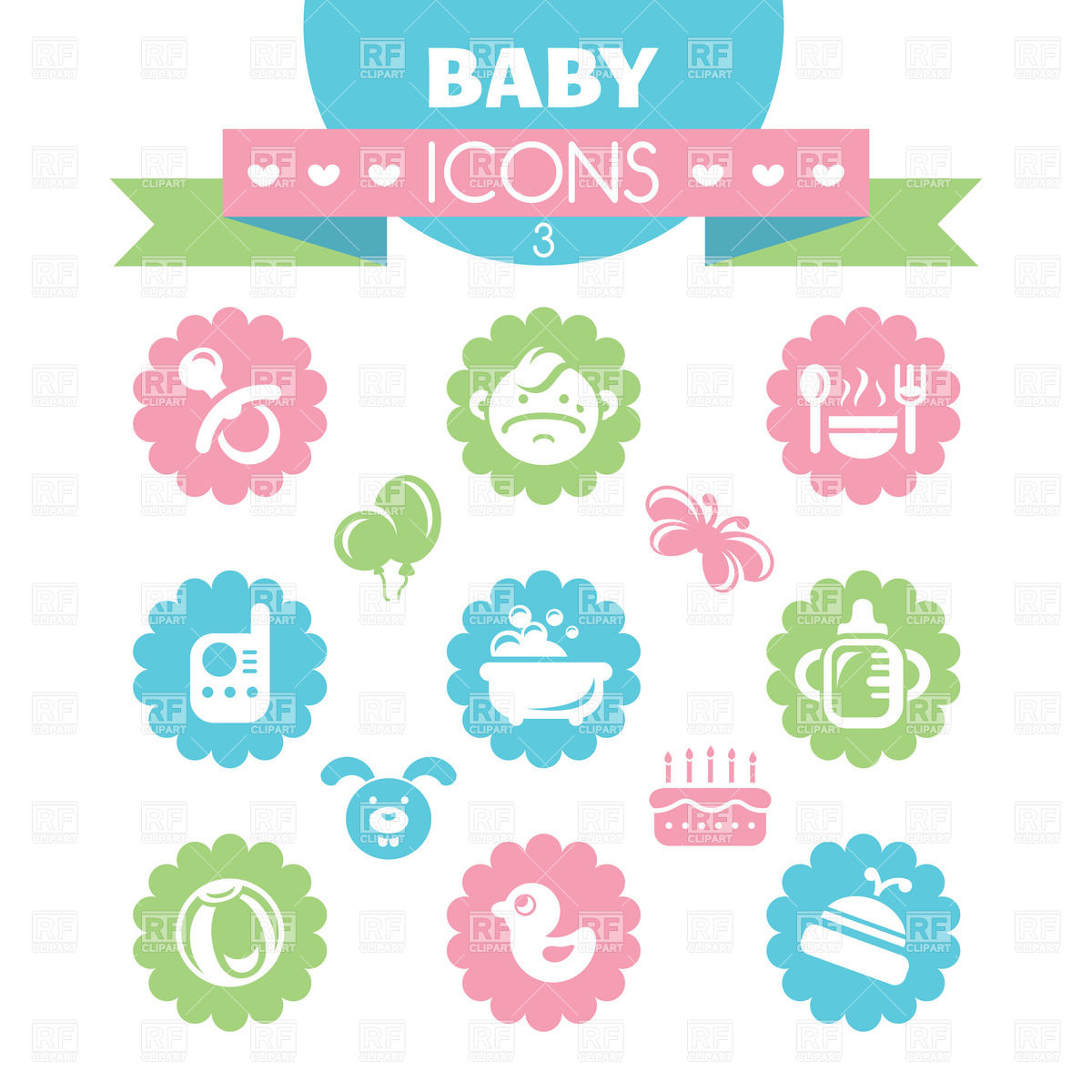 1200x1200 Set Of Cute Baby Icons Vector Image Vector Artwork Of Icons And