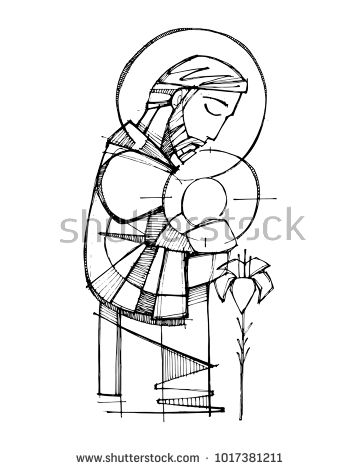 360x470 Hand Drawn Vector Ink Illustration Or Drawing Of Saint Joseph And