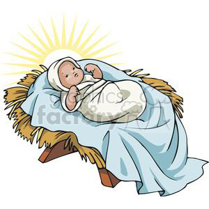 300x300 Royalty Free Baby Jesus In A Manger Glowing 143670 Vector Clip Art