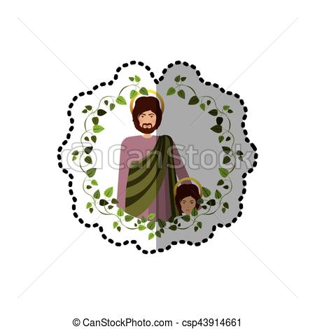 450x470 Sticker Arch Of Green Leaves With Half Body Saint Joseph With Baby