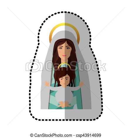 450x470 Sticker Shading Of Half Body Saint Virgin Mary With Baby Jesus