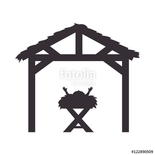 500x500 Baby Jesus In A Manger Traditional Scene. Silhouette Vector