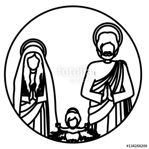 500x500 Circular Contour Sacred Family With Baby Jesus Vector Illustration