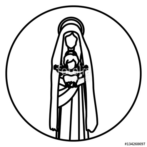 500x500 Circular Shape With Silhouette Saint Virgin Mary With Baby Jesus