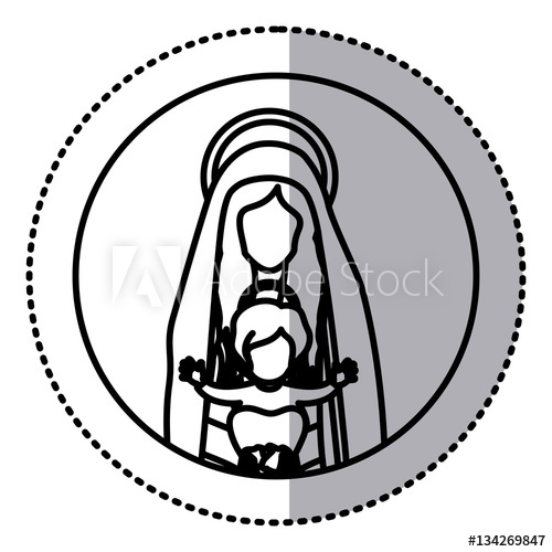 500x500 Circular Sticker With Contour Half Body Saint Virgin Mary With