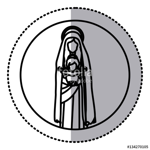 500x500 Circular Sticker With Silhouette Saint Virgin Mary With Baby Jesus