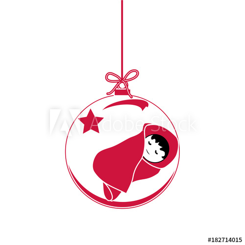 500x500 Flat Christmas Ball With Bow, Star And Baby Jesus Christ. Vector