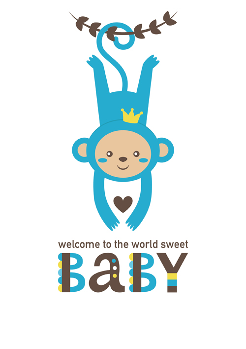 500x707 Baby Shower Card With Monkey Vector 05 Free Download