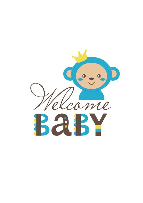 500x707 Baby Shower Card With Monkey Vector 06 Obezianki