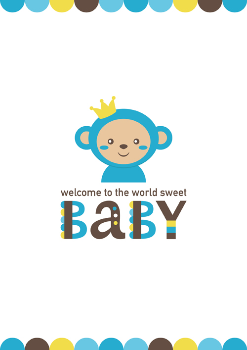 500x707 Baby Shower Card With Monkey Vector 04 Free Download