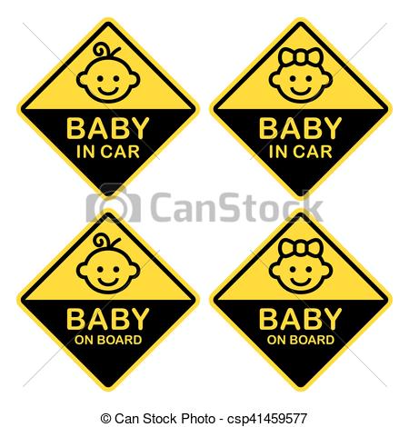 450x470 Baby On Board Sign Set. White Background. Vector Illustration.