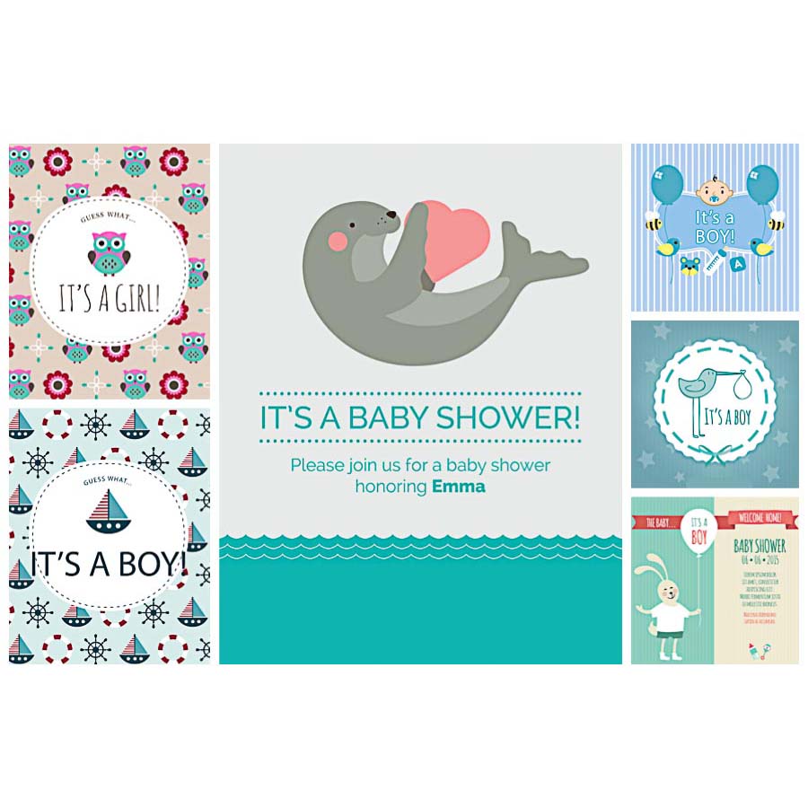 900x900 Baby Shower Card Cute Set Vector Free Download