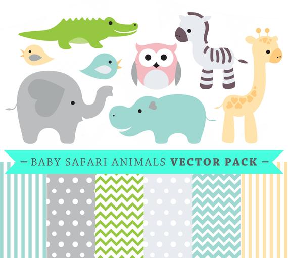 570x511 Premium Baby Shower Vector Clipart Baby Safari Animals Etsy