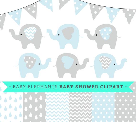 570x511 Premium Baby Shower Vector Clipart Baby Elephants Blue And Etsy