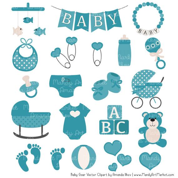 570x570 Premium Oh Baby Clipart Amp Vectors Set In Vintage Blue Etsy