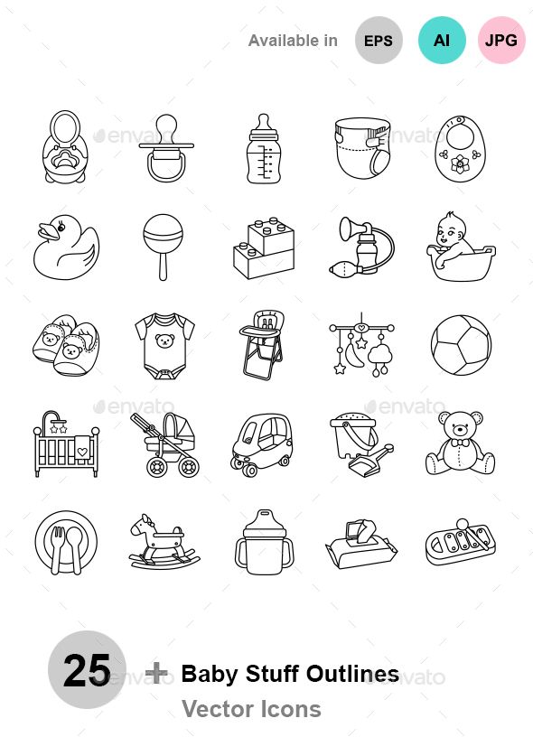 590x816 Baby Stuff Outlines Vector Icons