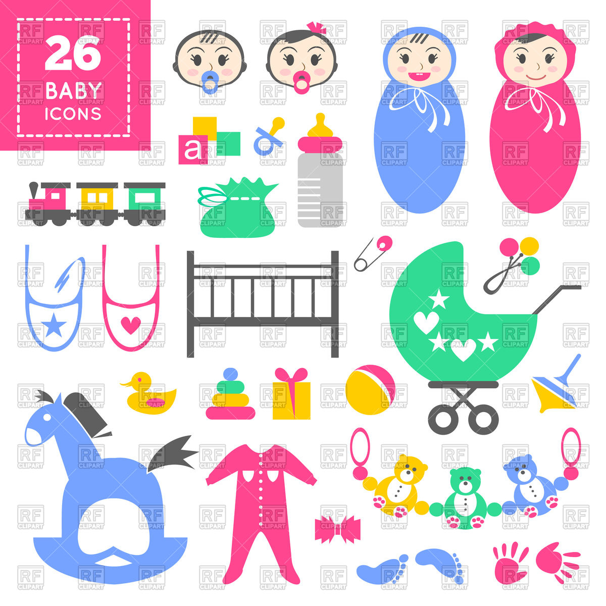 1200x1200 Colorful Cute Baby Icon Set Vector Image Vector Artwork Of