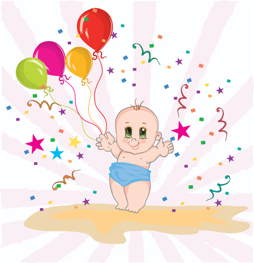 500x518 Cute Baby And Colored Balloon Vector Png,ai Format Free Vector
