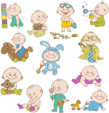 357x368 Elements Of Cute Cartoon Baby Vector Set Png Images, Backgrounds