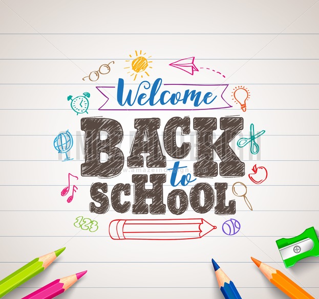 623x585 Back To School Vector Drawing In White Paper With Colorful Crayons