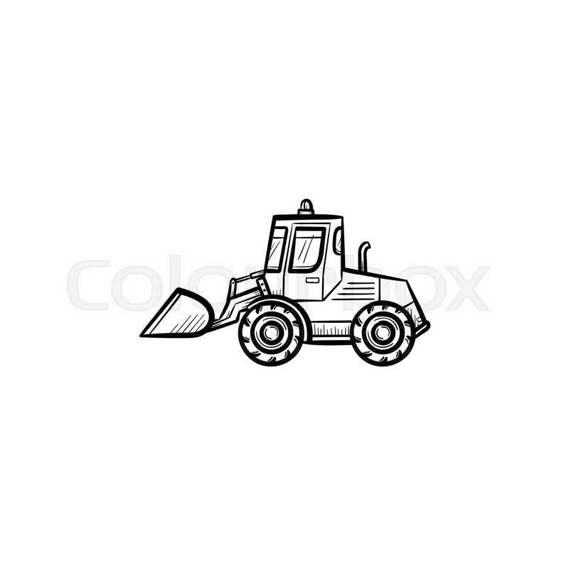800x800 Buldozer With Moving Backhoe Hand Drawn Outline Doodle Icon