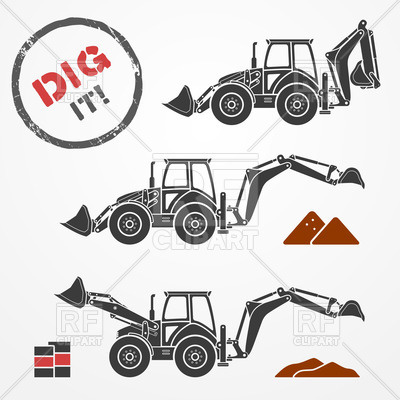 400x400 Excavator Silhouettes With Dirt And Barrels Vector Image Vector
