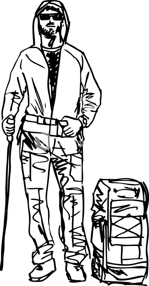 521x1000 Sketch Of Backpacker. Vector Illustration Royalty Free Stock Image