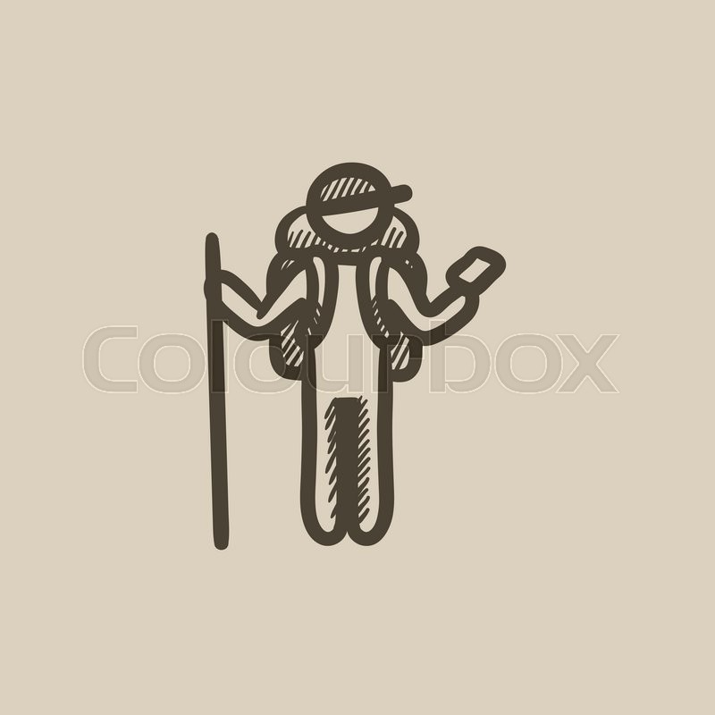 800x800 Tourist Backpacker With Phone Vector Sketch Icon Isolated On