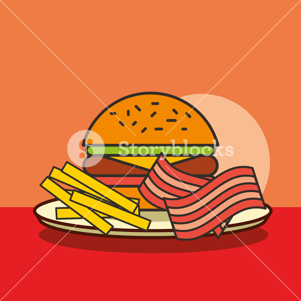 1000x1000 Fast Food Burger French Fries And Bacon Vector Illustration