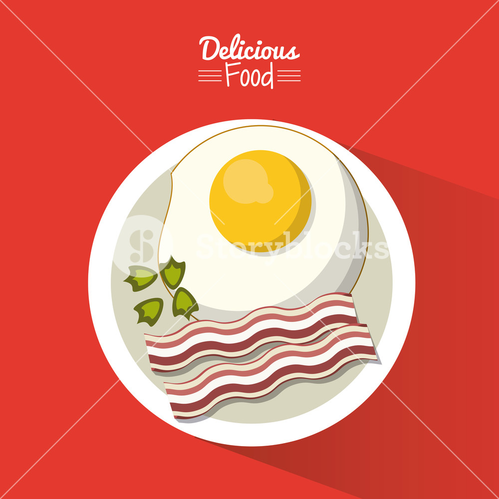 1000x1000 Poster Delicious Food In Red Background With Dish Of Fried Egg