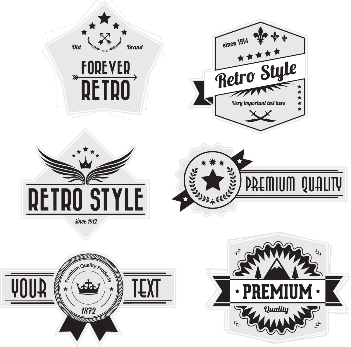 1200x1186 Retro Badges Logo Set Vector Free Download