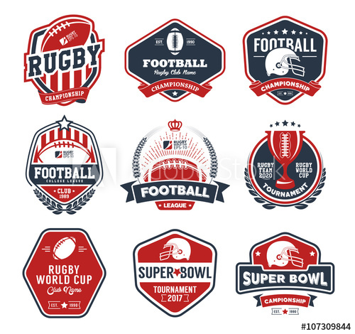 500x470 Rugby Logo Vector Colorful Set, Football Badge Logo Template