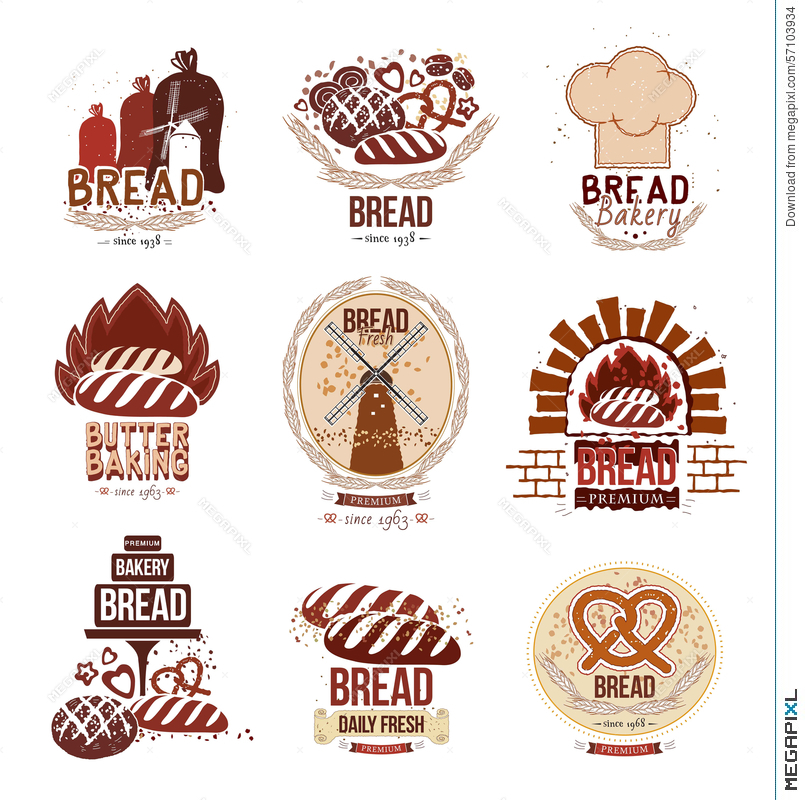 805x800 Set Of Retro Vector Bakery Logos And Bread. Illustration 57103934