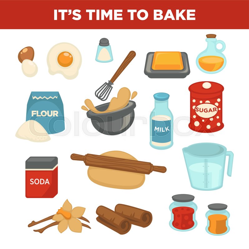 799x800 Bread Baking Ingredients And Baker Kitchen Tools. Vector Flat