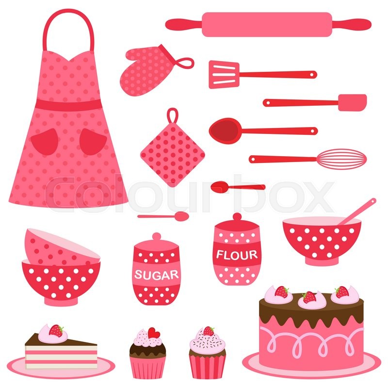 800x800 Cute Vector Icons Collection On Baking Theme In Pink And Red