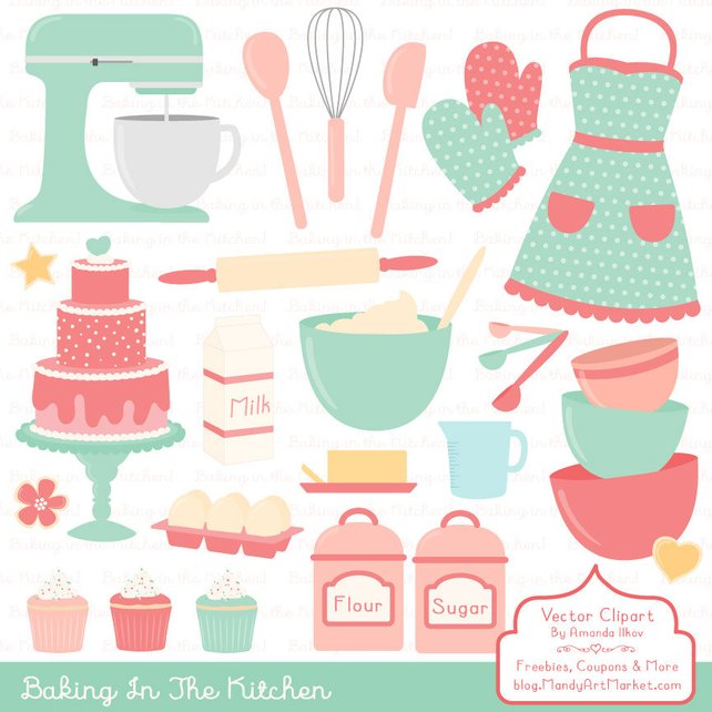 642x642 Professional Baking Clipart Amp Vectors In Mint And Coral Etsy