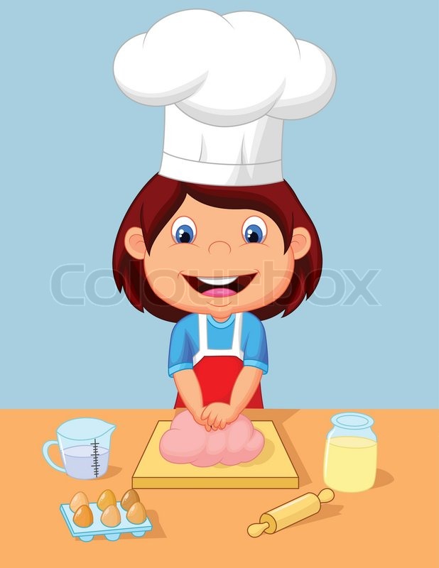 618x800 Vector Illustration Of Little Girl Cartoon Baking Stock Vector