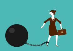 235x166 Businesswoman Shackled By Iron Ball And Chain New Biz Vector Art