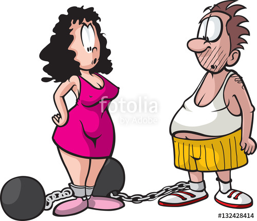 500x430 Ball And Chains Cartoon Man And Woman With Ball And Chain Attached