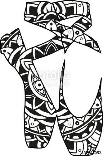 332x500 Vector Illustration Of A Pair Of Mandala Ballet Shoes Silhouette
