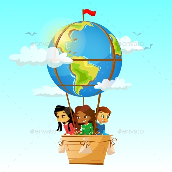 590x590 Children On Globe Hot Air Balloon Vector By Vectorpouch Graphicriver