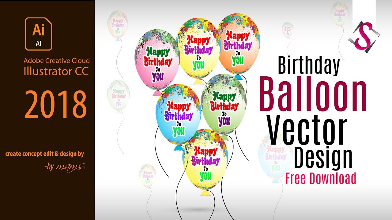 1280x720 How To Make Birthday Balloon Vector Design I Free Download I Adobe