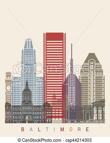 360x470 Baltimore Skyline Poster In Editable Vector File.